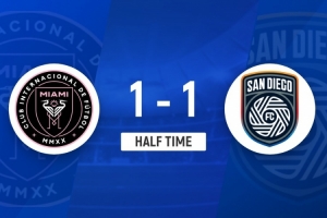 半場-邁阿密國際1-1圣地亞哥FC 德賴爾單刀破門梅西任意球扳平